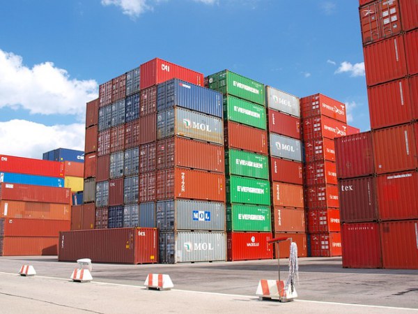 Containers Stacked In Port